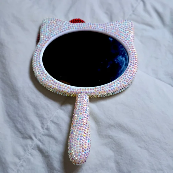 Hello Kitty Rhinestone Hand Mirror Classic With Red Bow Bewjeled Beauty Mirror - Picture 5 of 9